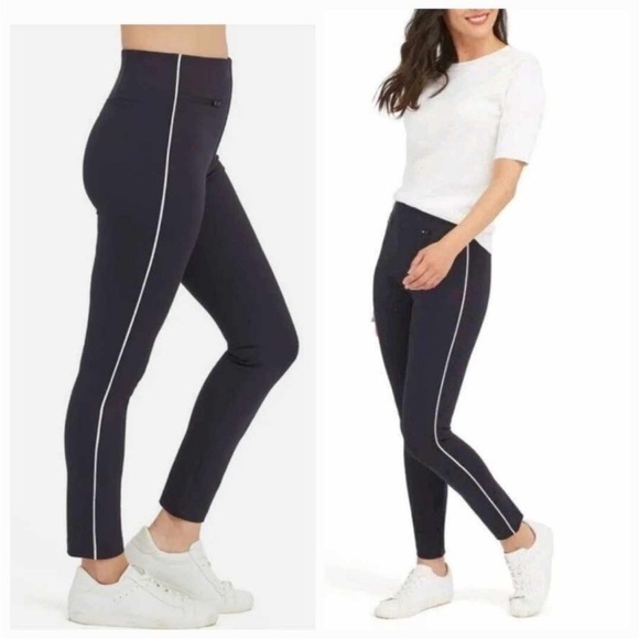 Spanx The Perfect Pant Ankle Piped Skinny Navy Blue Pull On Shapewear Sz M - Picture 1 of 11